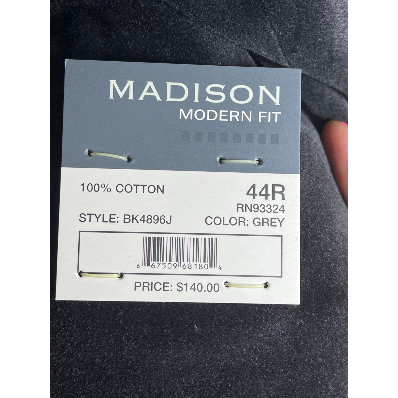 Madison Modern Fit Single Breasted Velvet Blazer, Grey, Size 44r, Nwt — image 2 of 7